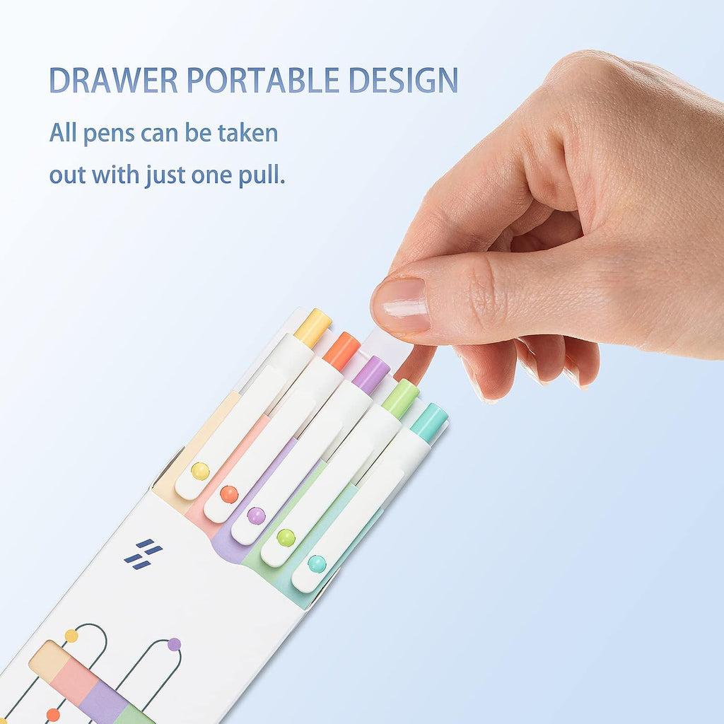 5 PCS Gel Pens Quick Dry Ink Pens Black Ink 0.5Mm Fine Point Premium Retractable Ballpoint Pens Retro Style