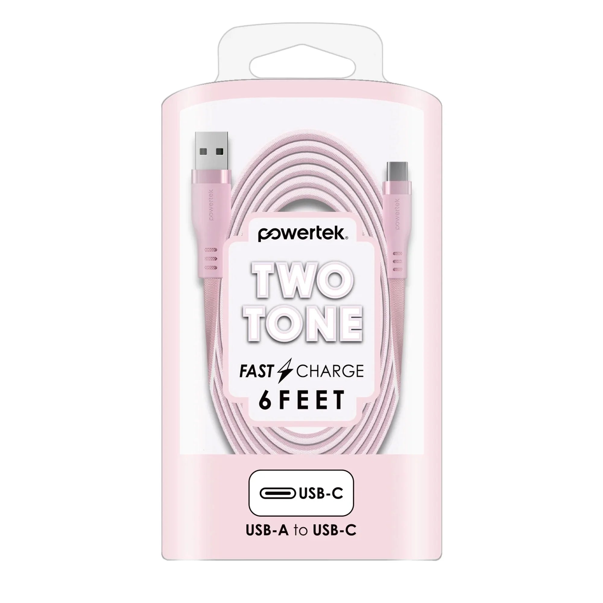 Powertek USB-A to USB-C Two-Tone Pastel Fast Charge Cable, 6 Ft, Pink