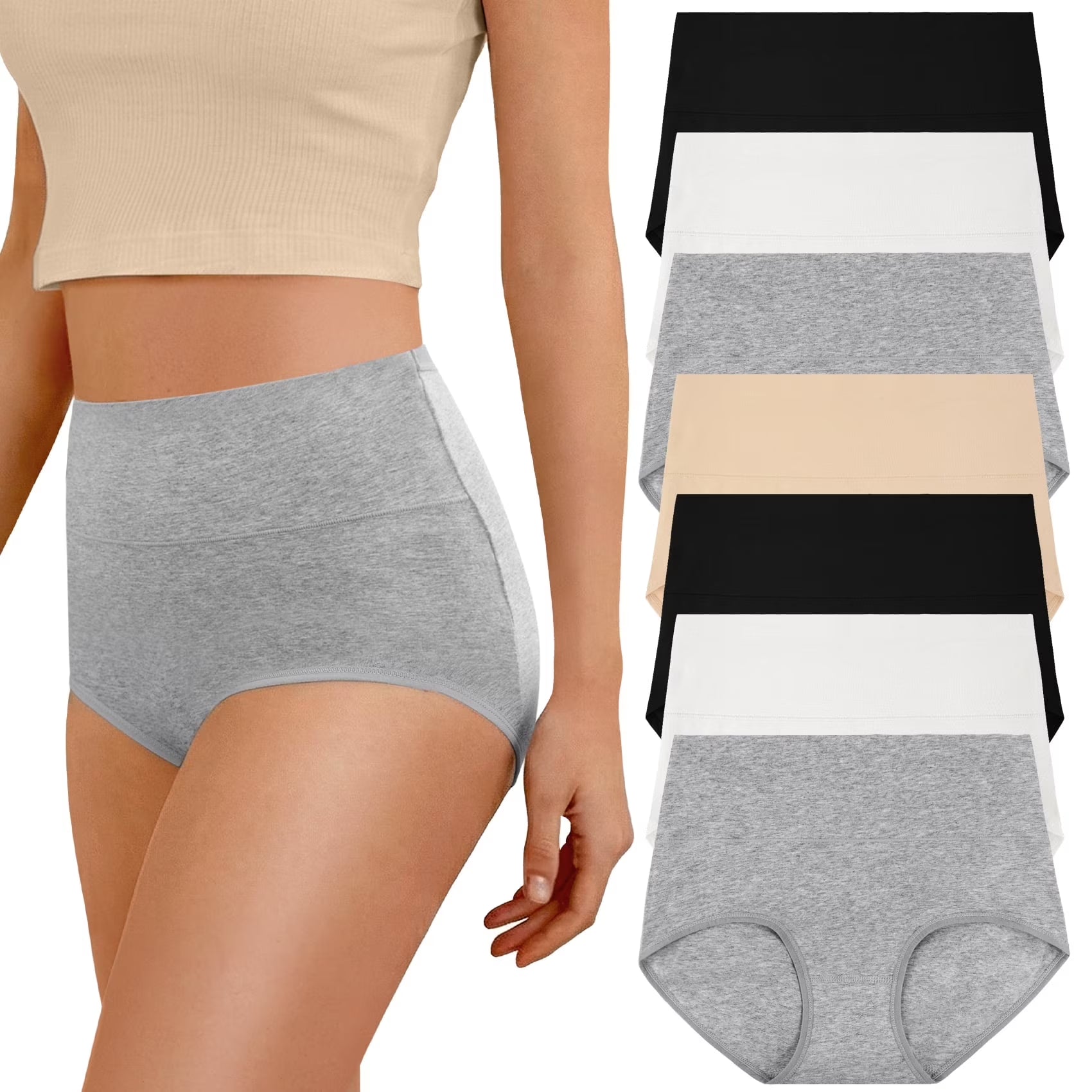 7 Pack Cotton Underwear for Women High Waisted Full Coverage Womens Panties Stretch Soft Ladies Underwear, S-2XL