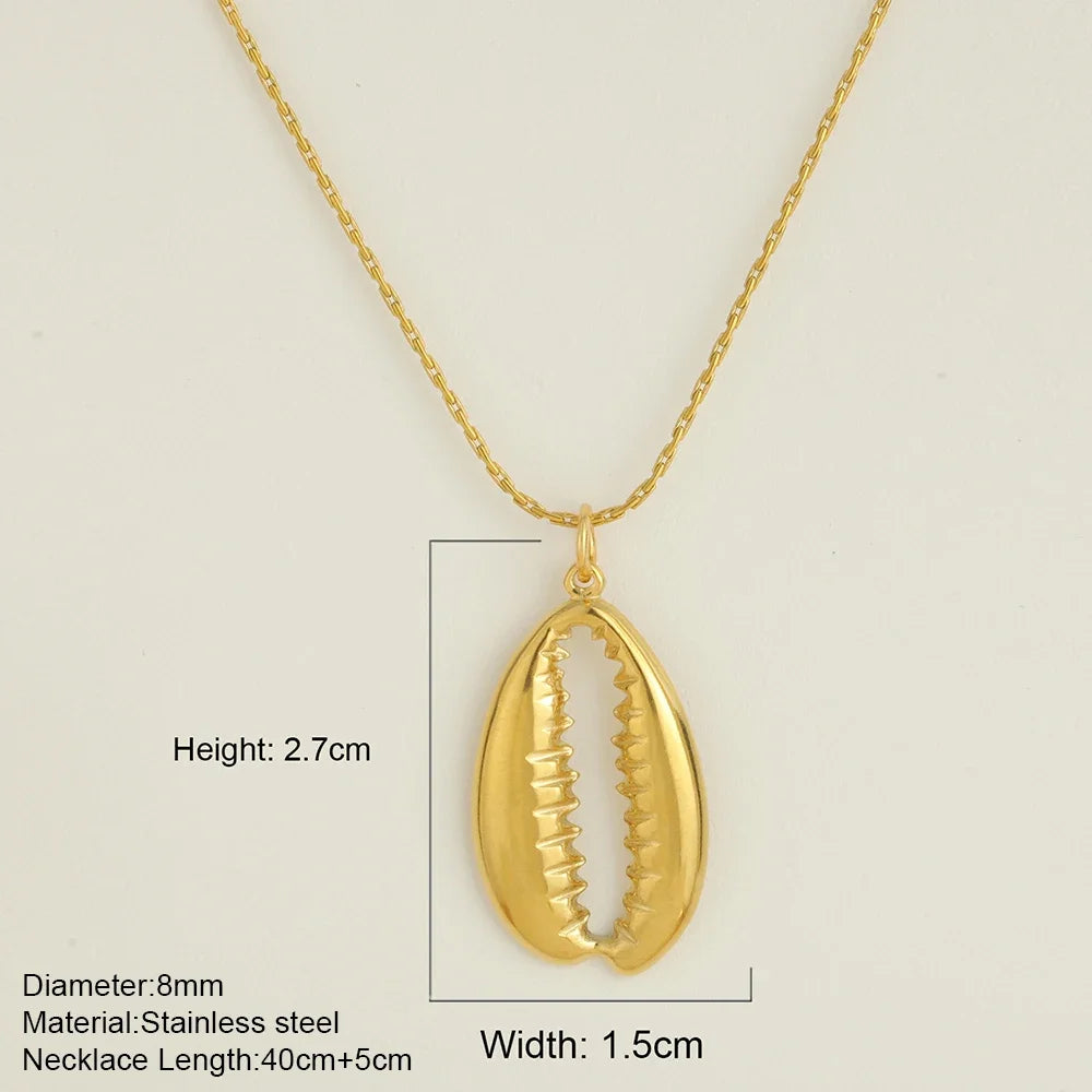 Ocean Series Golden Choker Stainless Steel Pendant Necklace for Women Shell Starfish Pendants Women'S Chunky Jewelry Accessories