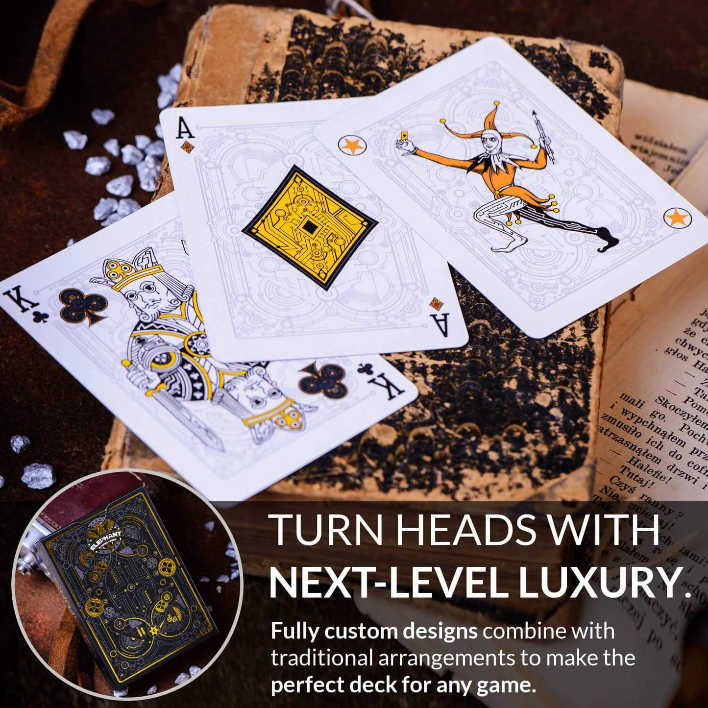 Cyberpunk Gold Playing Cards, Cardistry Decks, White Deck of Playing Cards for Kids & Adults, Cool Playing Cards with Card Game E-Book, Unique Playing Cards for Poker, Cyberpunk Cards