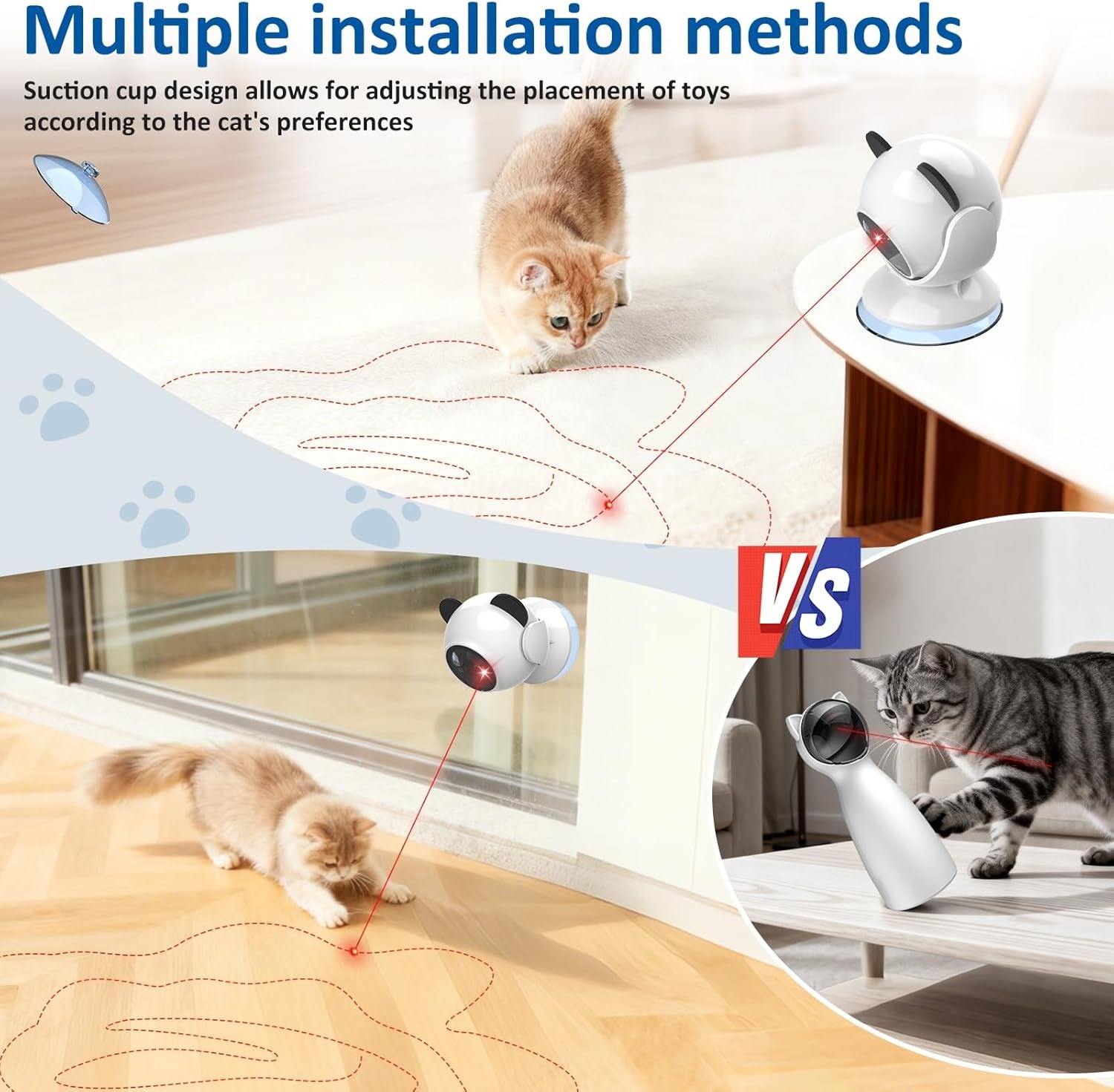 Laser Cat Toys for Indoor Cats, Automatic Cat Laser Toy with Random Trajectory, Suction Cup Design, Run Quiet, USB Rechargeable