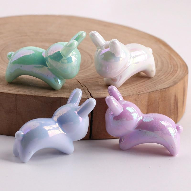 42Pcs Pastel-Coated Acrylic Bunny Charms, 0.9Inch Glossy Rabbit Beads Assorted Colors for DIY Jewelry, Keychains, Phone Straps & Hair Accessories