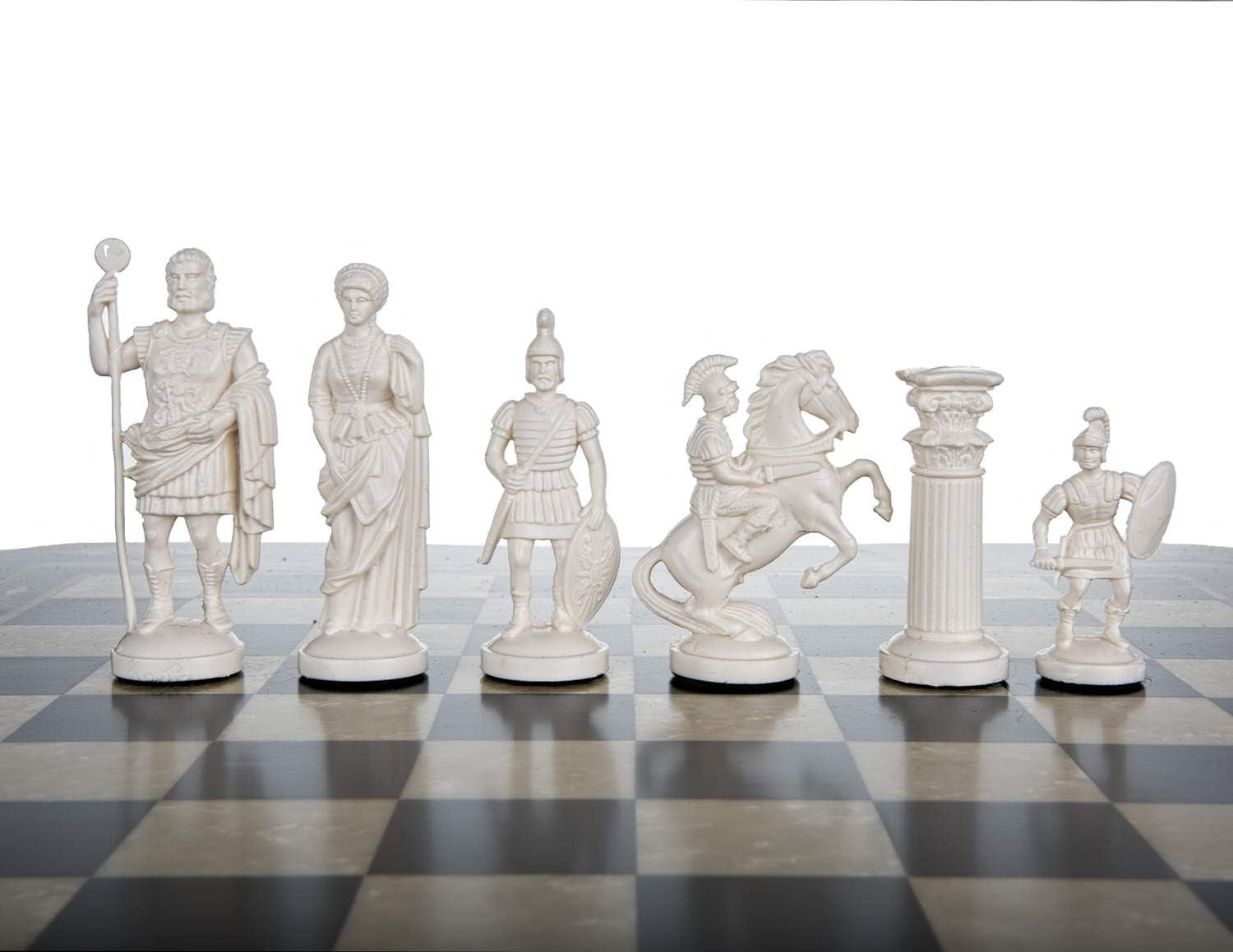 Roman Chess Set - Vinyl Chess Board Black/White- Size 17,3" + Roman Chess Pieces 3,75" Black/White