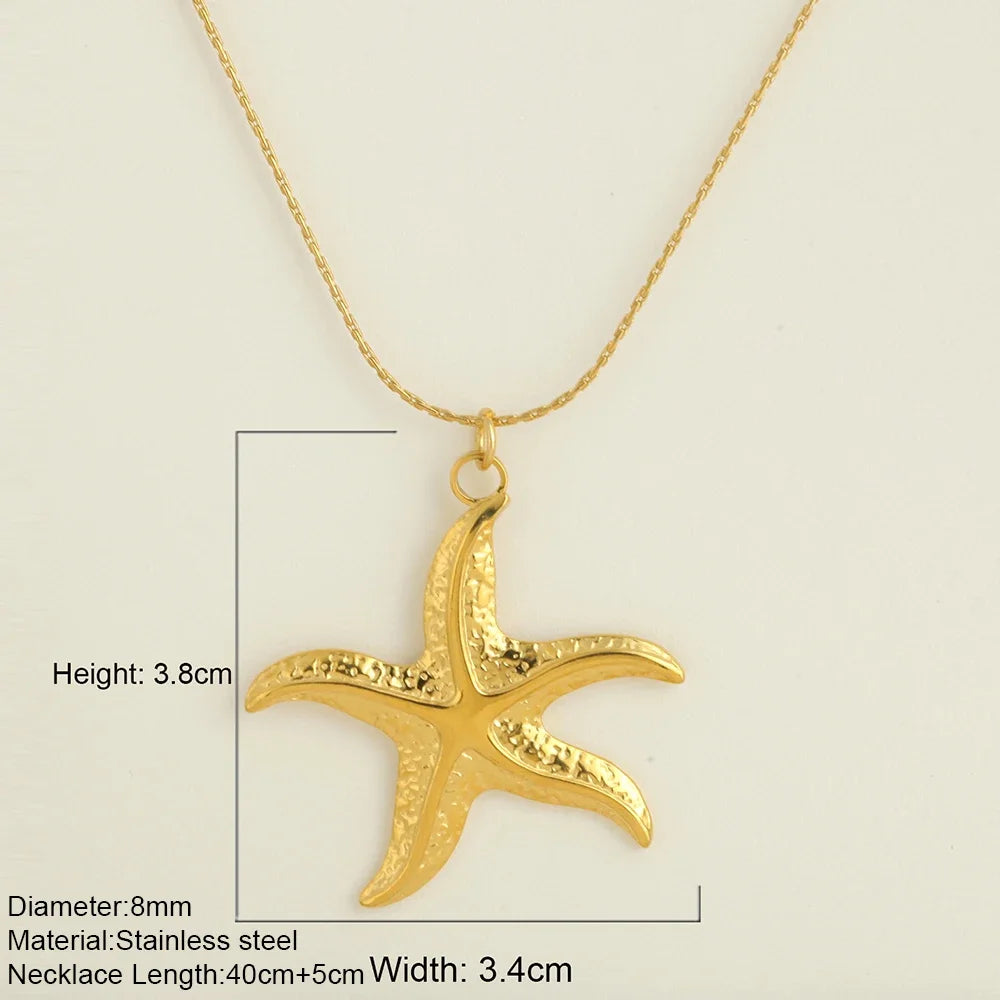 Ocean Series Golden Choker Stainless Steel Pendant Necklace for Women Shell Starfish Pendants Women'S Chunky Jewelry Accessories