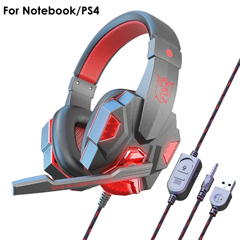 Bass Gaming Headset with Mic Over-Ear Headphones Stereo Sound Gamer Headphone Video Game Noise Cancelling with Microphone for PC
