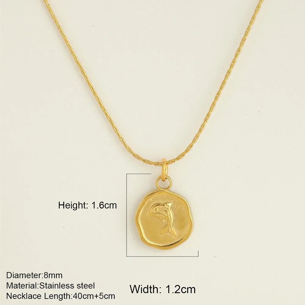 Ocean Series Golden Choker Stainless Steel Pendant Necklace for Women Shell Starfish Pendants Women'S Chunky Jewelry Accessories