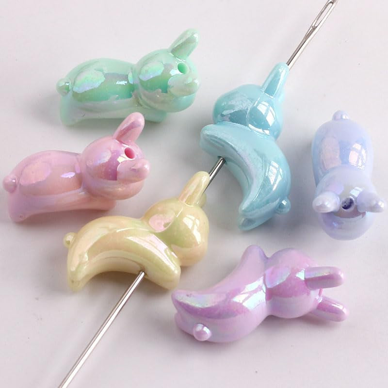 42Pcs Pastel-Coated Acrylic Bunny Charms, 0.9Inch Glossy Rabbit Beads Assorted Colors for DIY Jewelry, Keychains, Phone Straps & Hair Accessories