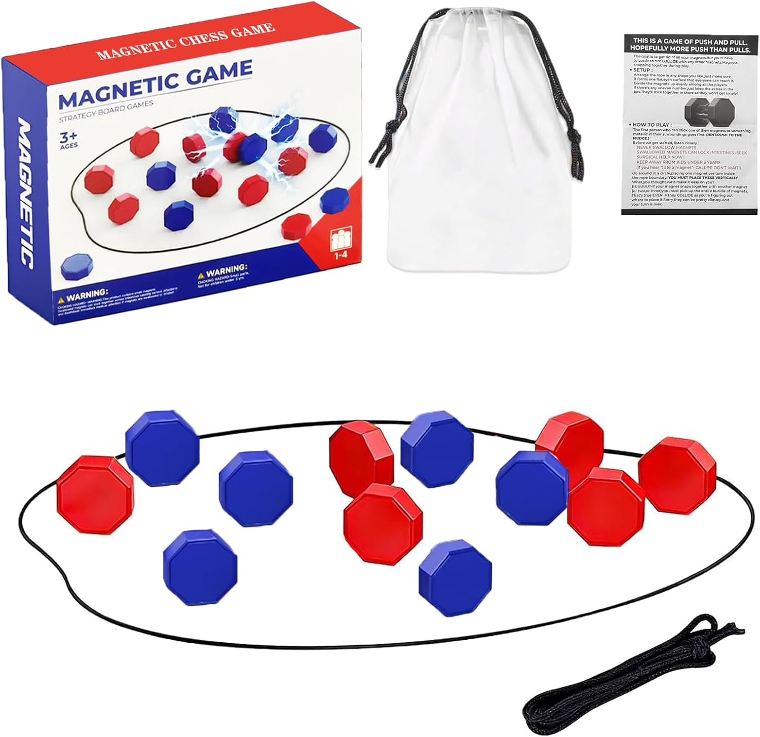 Magnetic Chess Game, Magnet Game with String for Family & Party & Travel & Camping, Puzzle Strategy Games for Kids & Adults(32 Counts)