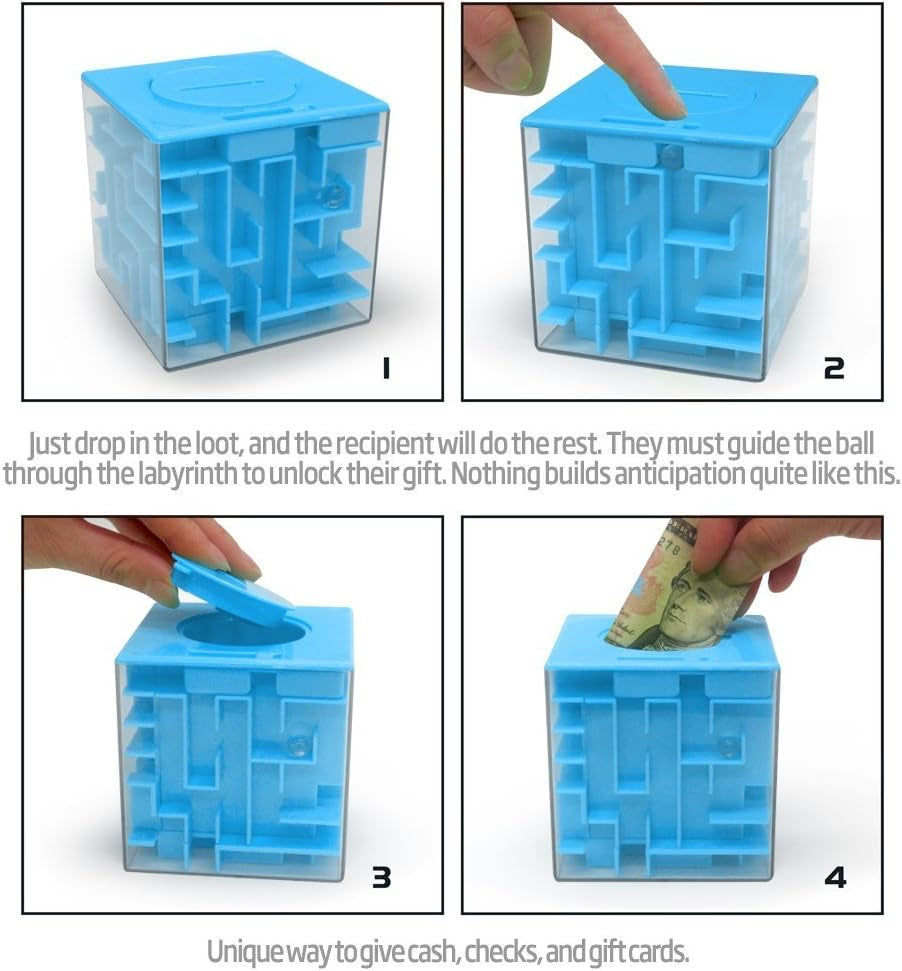 4-Pack  Money Maze Puzzle Boxes - Fun and Educational Brain Teasers for Kids and Adults for Holidays, Birthdays
