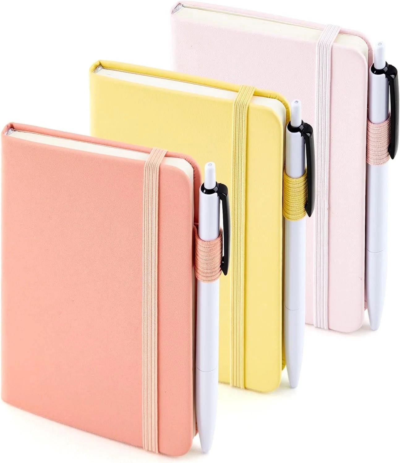 3 Pack Pocket Small Notebook Journals, Mini Cute Hardcover College Ruled Notepad Women Office Supplies, with 3 Black Pens, 3.5”X 5.5”, A6, Pastel Colors, Light Blue, Light Purple, Light Green