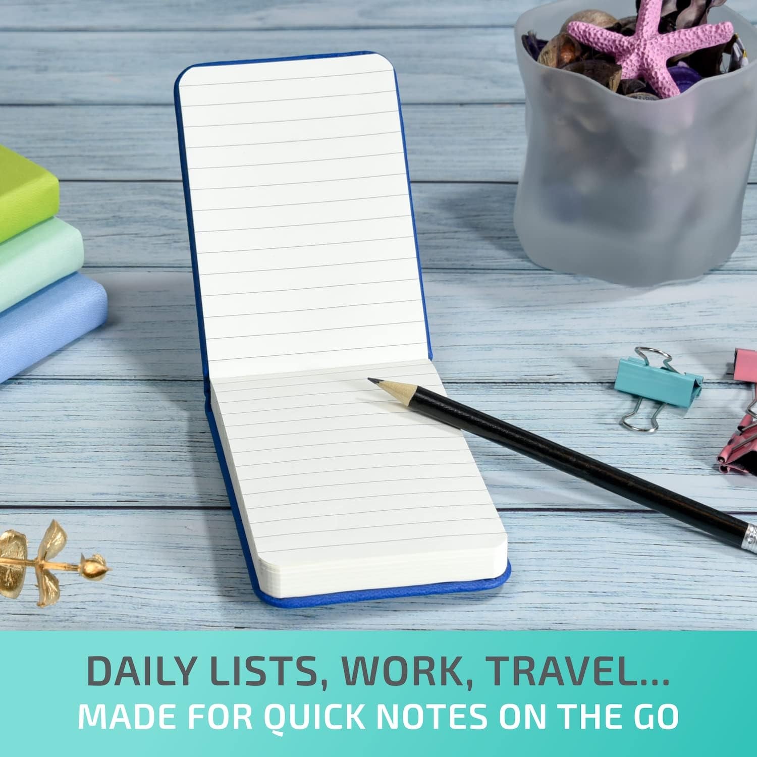 Tiny Notebook 3X4 Small Notepad Pocket Size, A7 Leather Hardcover Mini Notebook, Tear off Sheet Tiny Notepad with Elastic Band, 4 Pack Mini Pocket Notebook for Nurse Reporter (Black)