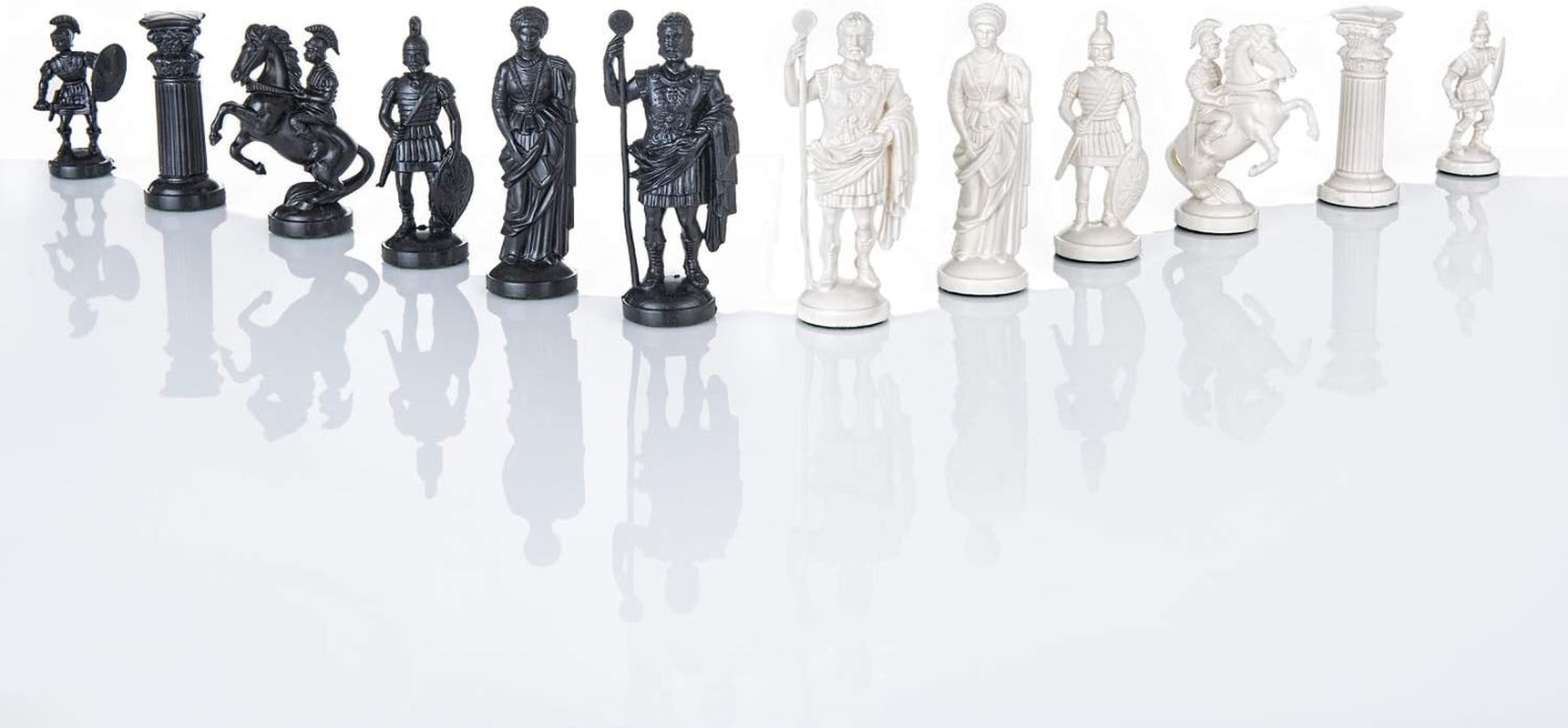 Roman Chess Set - Vinyl Chess Board Black/White- Size 17,3" + Roman Chess Pieces 3,75" Black/White