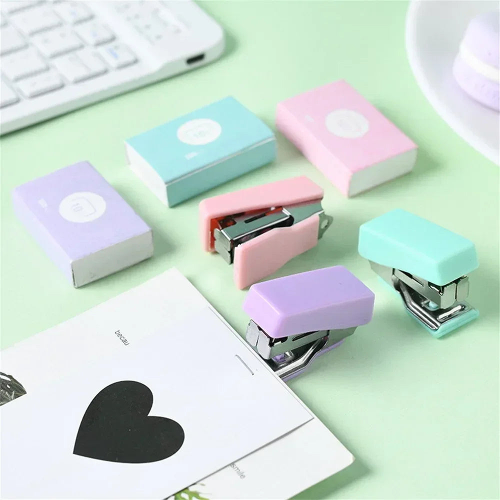 Cute Mini Stapler Morandi Color Metal Stapler Set with 500Pcs 10# Staples Binding Tools Cute Stationery School Office Supplies