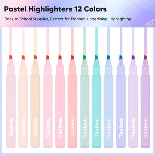 12Pcs Aesthetic Cute Highlighters Assorted Colors, Back to School | Bible Highlighters and Pens No Bleed, Chisel Tip Pastel Markers Pens for Journaling, School Supplies, Office Desk Accessories