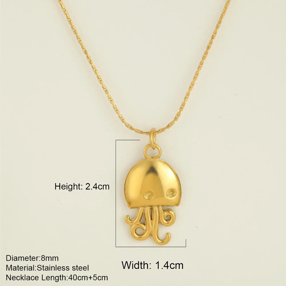 Ocean Series Golden Choker Stainless Steel Pendant Necklace for Women Shell Starfish Pendants Women'S Chunky Jewelry Accessories