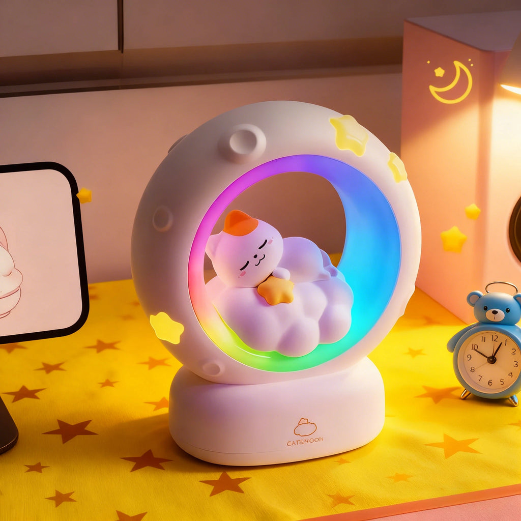 LED Moon Night Light Cute Animal Cartoon Rabbit Lamps USB Rechargeable Warm Bedroom Decoration Sleeping Lights