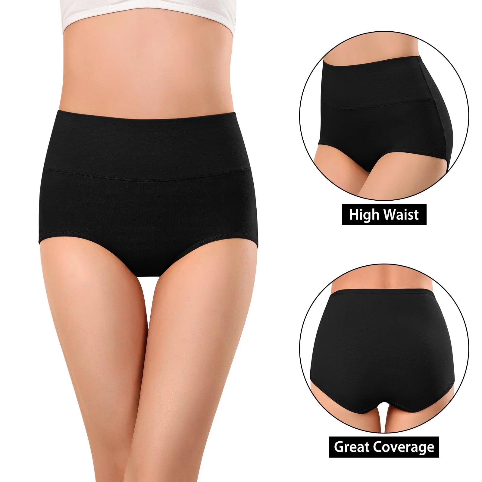 7 Pack Cotton Underwear for Women High Waisted Full Coverage Womens Panties Stretch Soft Ladies Underwear, S-2XL