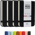 Tiny Notebook 3X4 Small Notepad Pocket Size, A7 Leather Hardcover Mini Notebook, Tear off Sheet Tiny Notepad with Elastic Band, 4 Pack Mini Pocket Notebook for Nurse Reporter (Black)