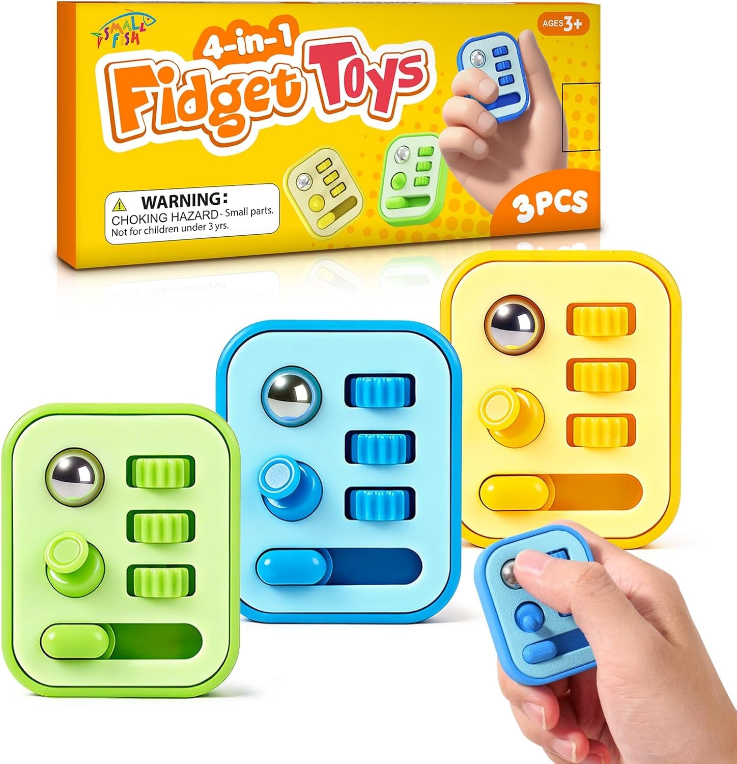 Fidget Sensory Toys for Kids Adult: 3 Pack Finger Fidget Toys for Autism Kids Calming - ADHD Tools for Classroom Desk with Clicker, Gear, Controller Stick - Small Fidgets for Travel