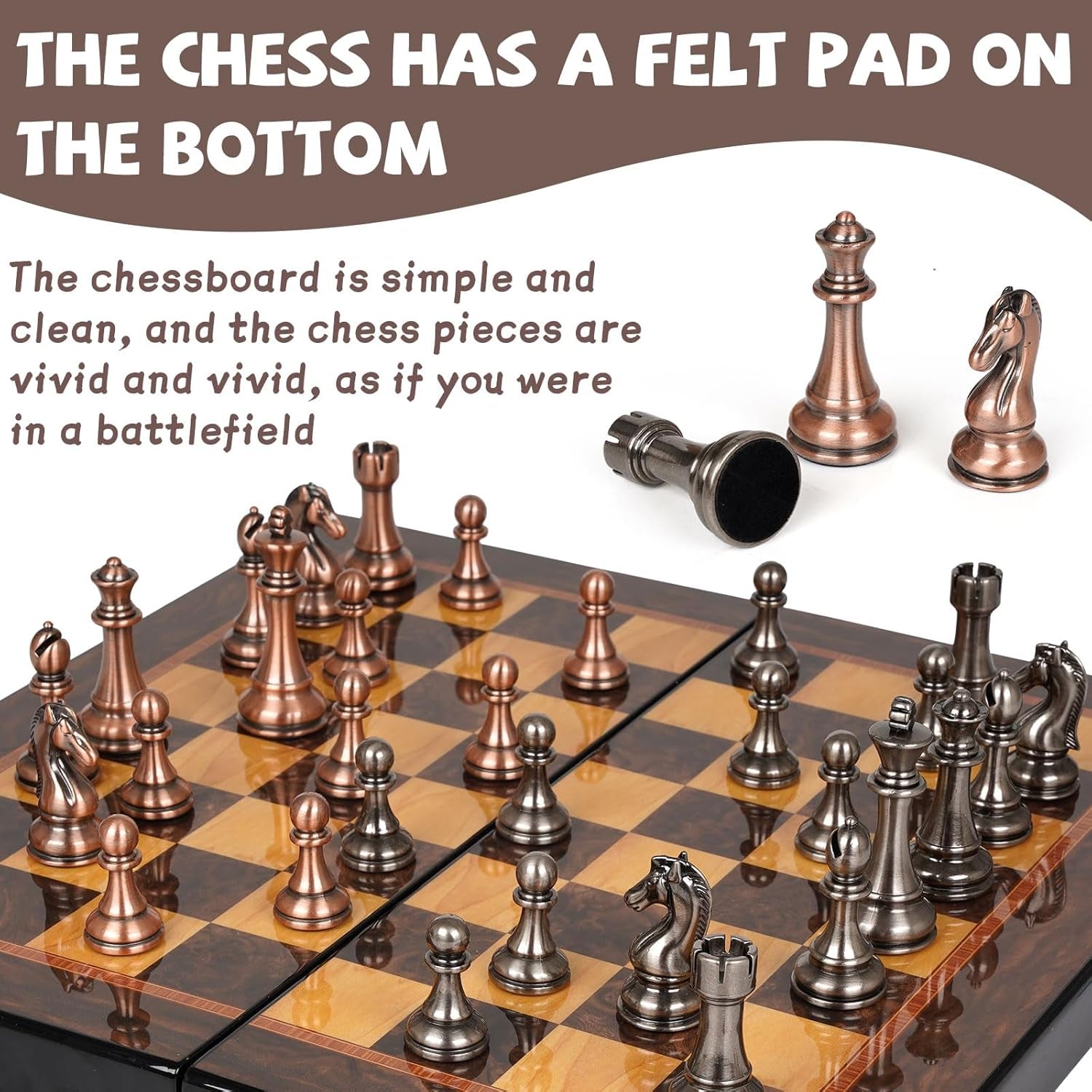 Luxury Metal Chess Set with 15 Inch Wooden Chess Board | Weighted Metal Chess Pieces | 2 Extra Queens | Professional & Tournament Style Chess Set for Adults | Elegant Game Room & Office Decor