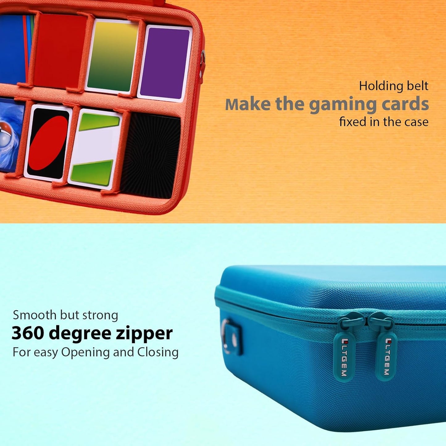 LTGEM Card Game Case Compatible with Cards against Humanity/Magic the Gathering/Uno/Pokemen/Baseball/Football Cards 2500+, Trading Card Storage Box with 6 Dividers and Shoulder Strap, Purple