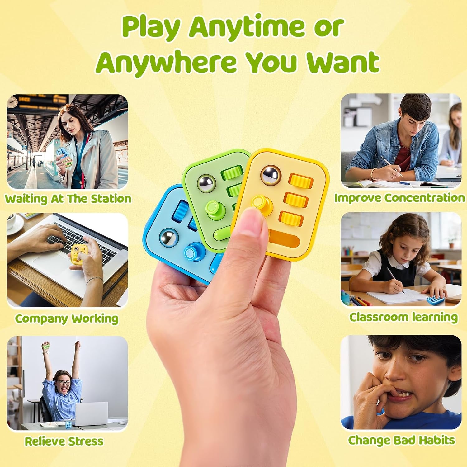 Fidget Sensory Toys for Kids Adult: 3 Pack Finger Fidget Toys for Autism Kids Calming - ADHD Tools for Classroom Desk with Clicker, Gear, Controller Stick - Small Fidgets for Travel