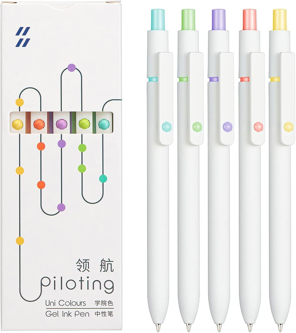 5 PCS Gel Pens Quick Dry Ink Pens Black Ink 0.5Mm Fine Point Premium Retractable Ballpoint Pens Retro Style
