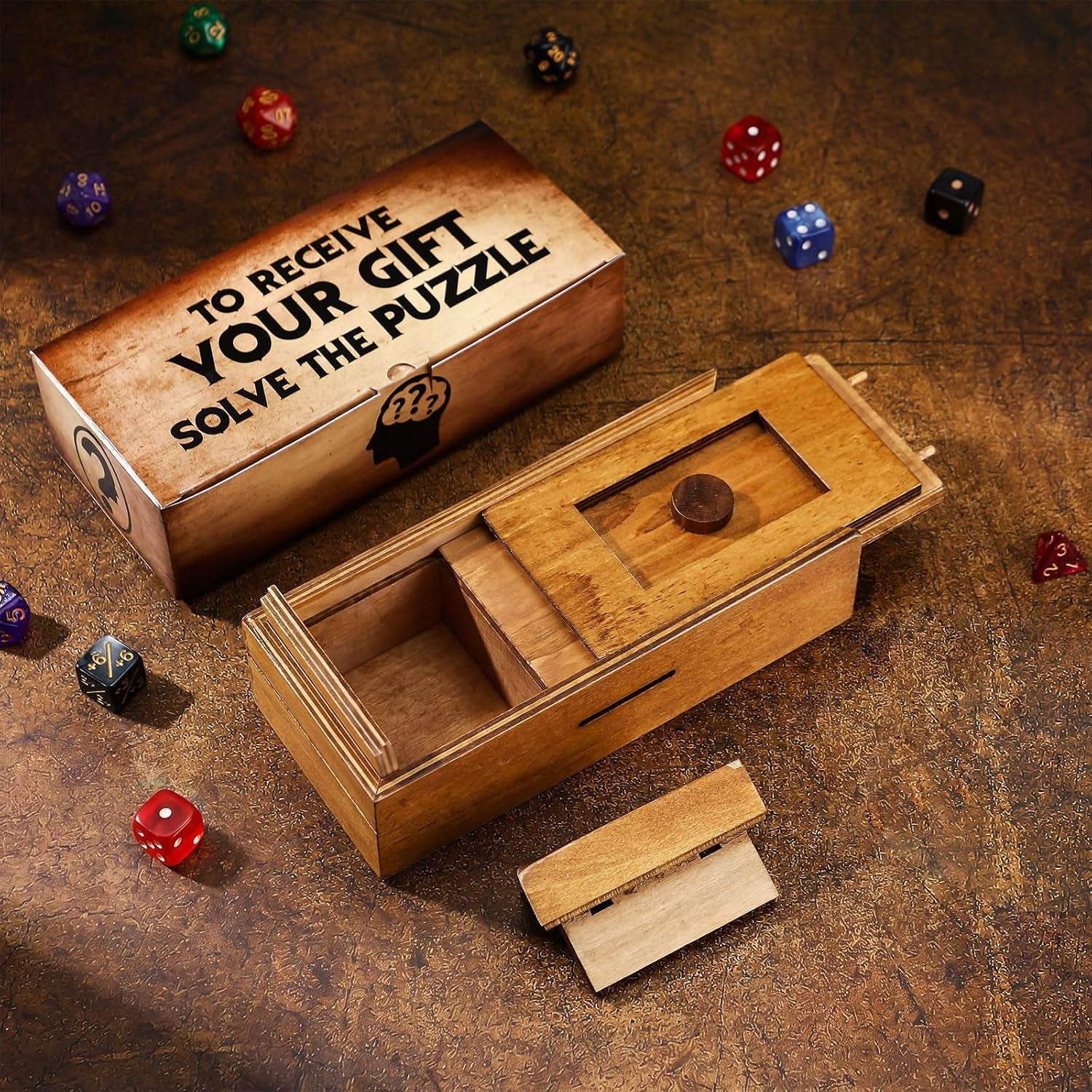 Secret Puzzle Box Cash Gift Wooden Puzzle Box for Adults Brain Teaser Wooden with Hidden Compartments for Christmas Cash Gift (Brown,15.5 X 8.4 X 5 Cm,Three Opening)