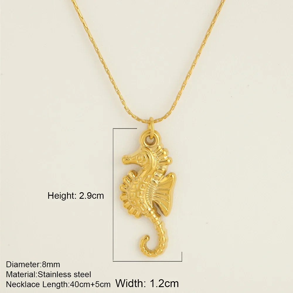 Ocean Series Golden Choker Stainless Steel Pendant Necklace for Women Shell Starfish Pendants Women'S Chunky Jewelry Accessories
