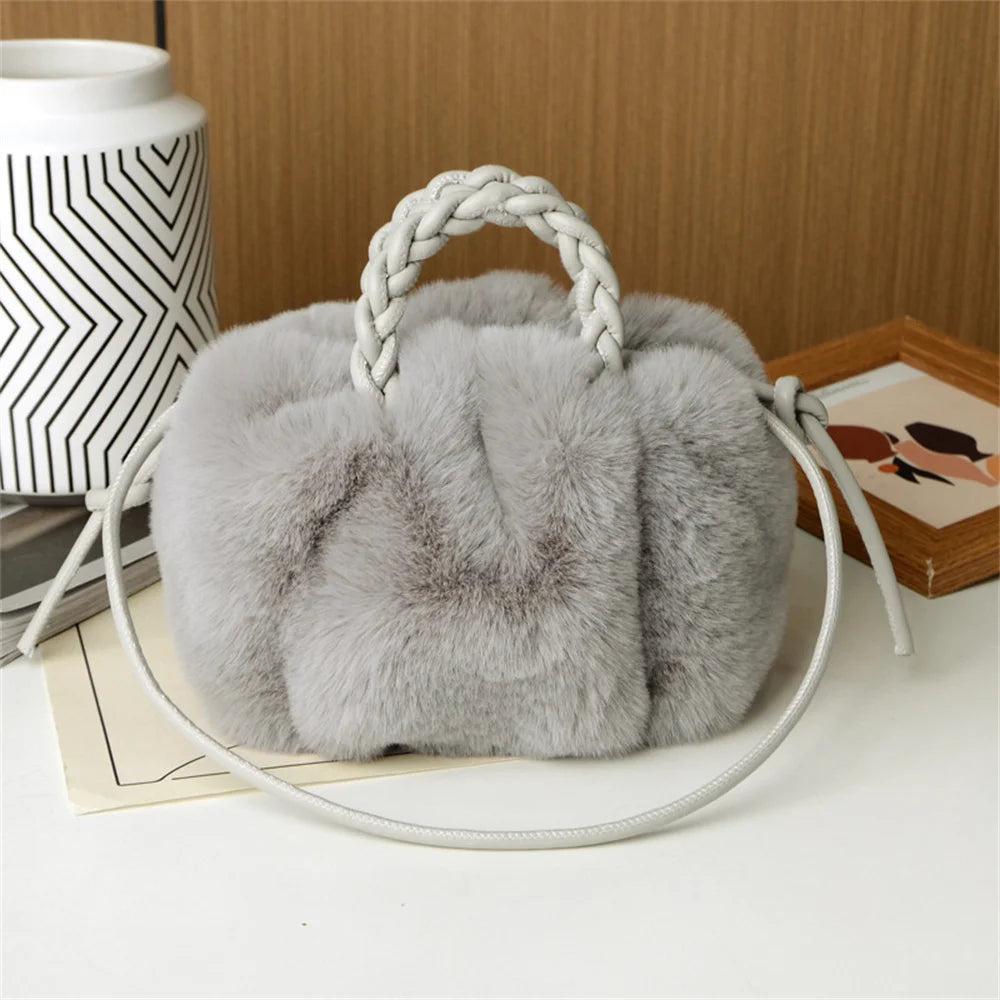 Women'S Crossbody Pumpkin Plush Bag Cute Tote Bags Autumn Winter Fashion Solid Color Handbag Travel Shoulder Bags