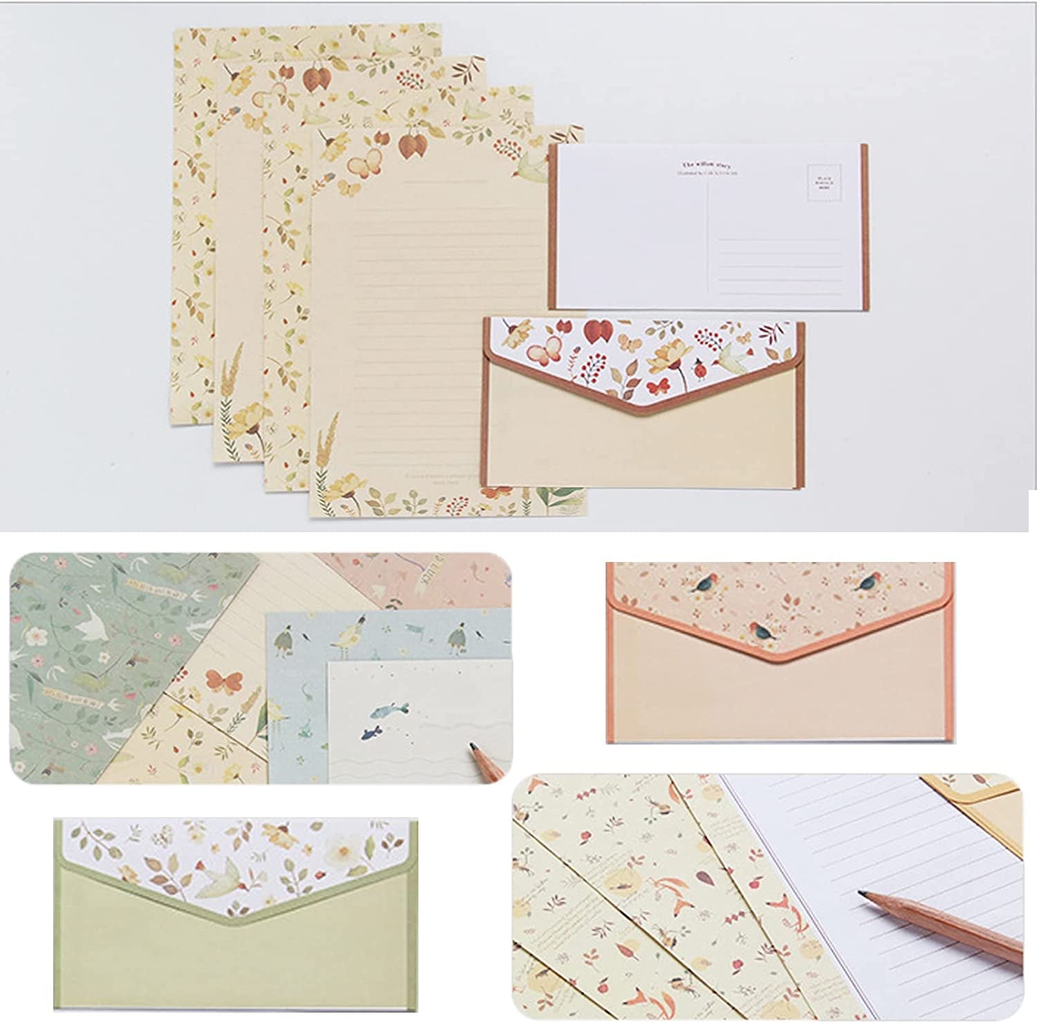 72Pcs Stationery Paper and Envelopes Set Contain 48Pcs Letter Paper 24Pcs Envelopes Double Sided Floral Design Lined Stationary Set for Writing Letters Poem Office School Supplies