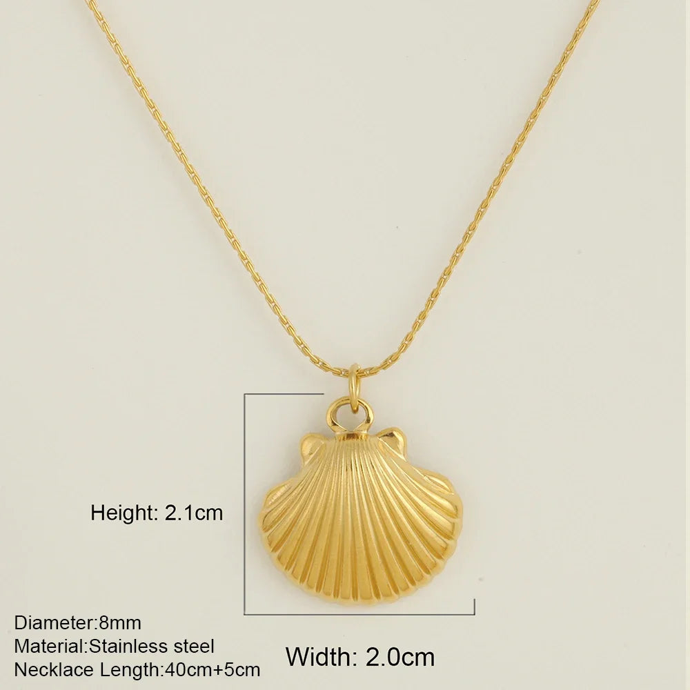 Ocean Series Golden Choker Stainless Steel Pendant Necklace for Women Shell Starfish Pendants Women'S Chunky Jewelry Accessories
