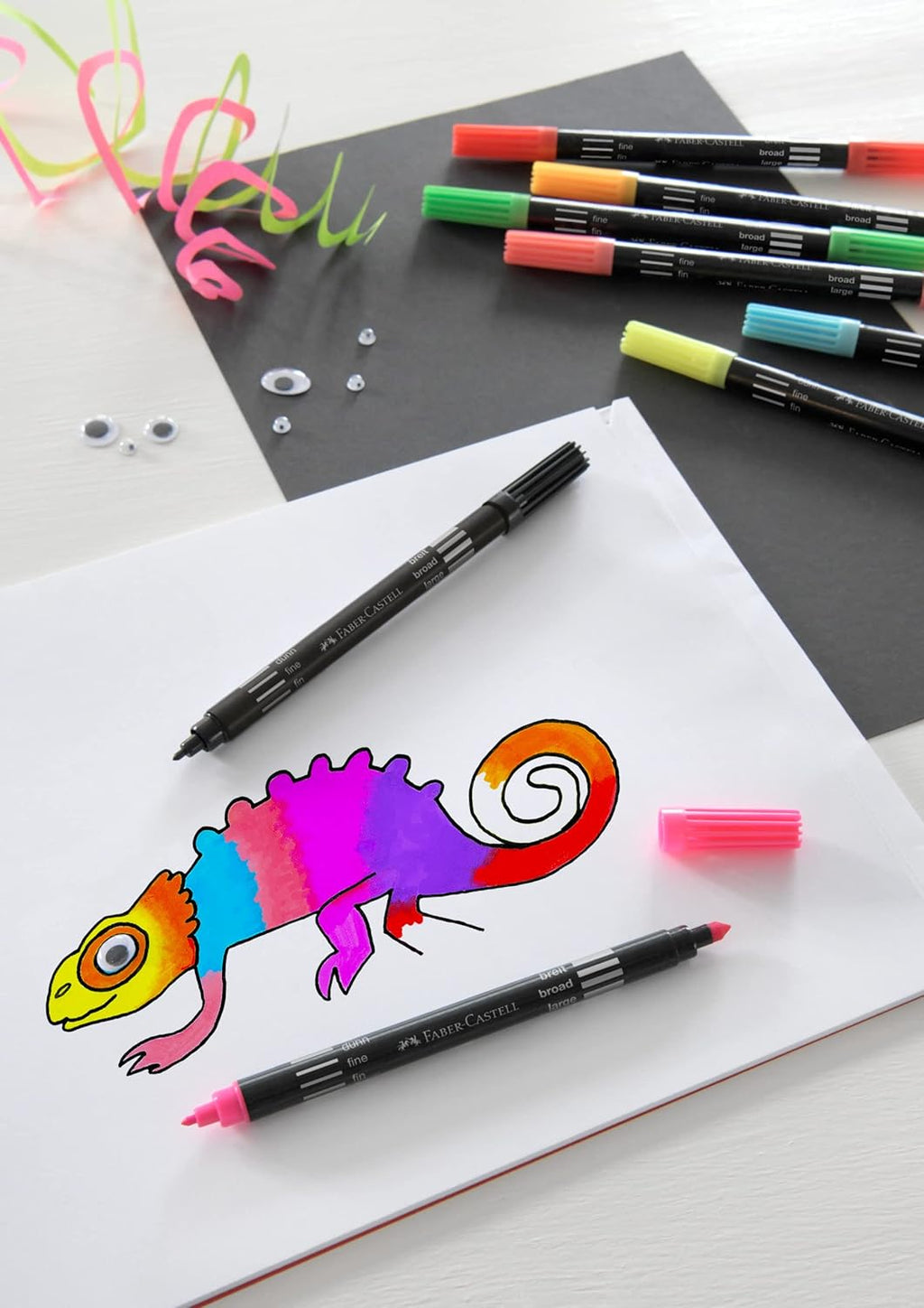 Neon Double-Ended Felt Tip Pens - Set of 10 | with Fine and Wide Tip - Colouring Pens for Children and Adults