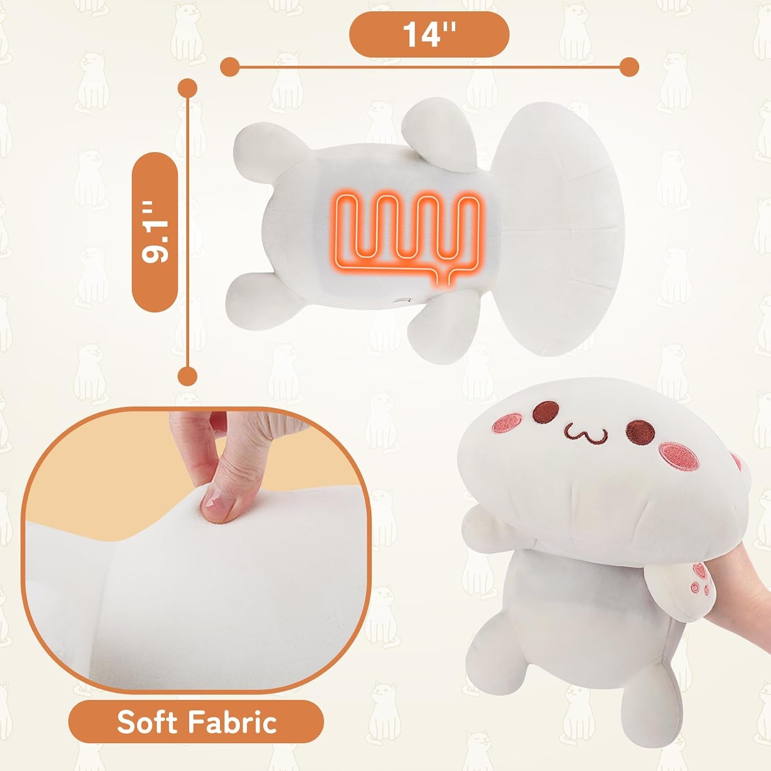 Electric Heating Pad for Period Cramps, Cuddly Soft 14" White Cat Plush with a Hot Soft Belly USB Powered, Heating Pad Neck Shoulder Pain Relief, Gift for Women Daughter Wife