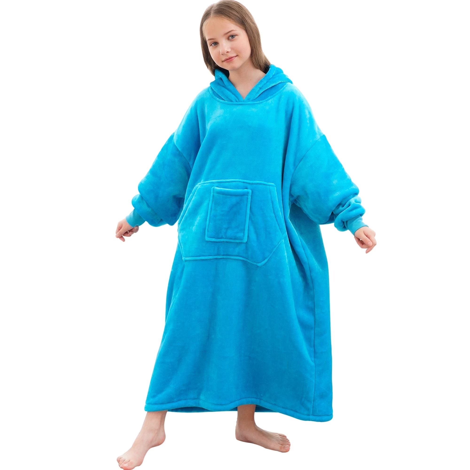 Oversized Wearable Blanket Hoodie Sweatshirt for Unisex Boy and Girl-Blue