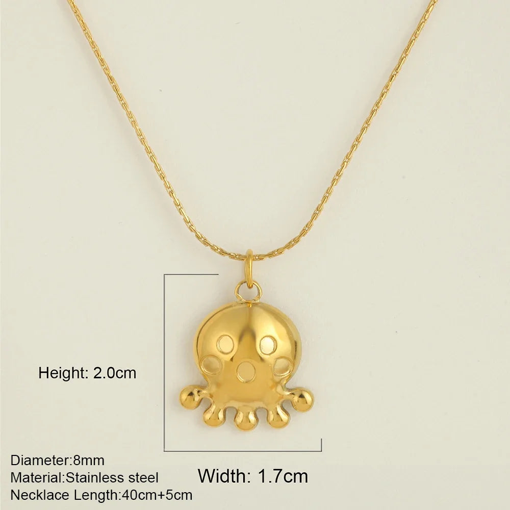 Ocean Series Golden Choker Stainless Steel Pendant Necklace for Women Shell Starfish Pendants Women'S Chunky Jewelry Accessories