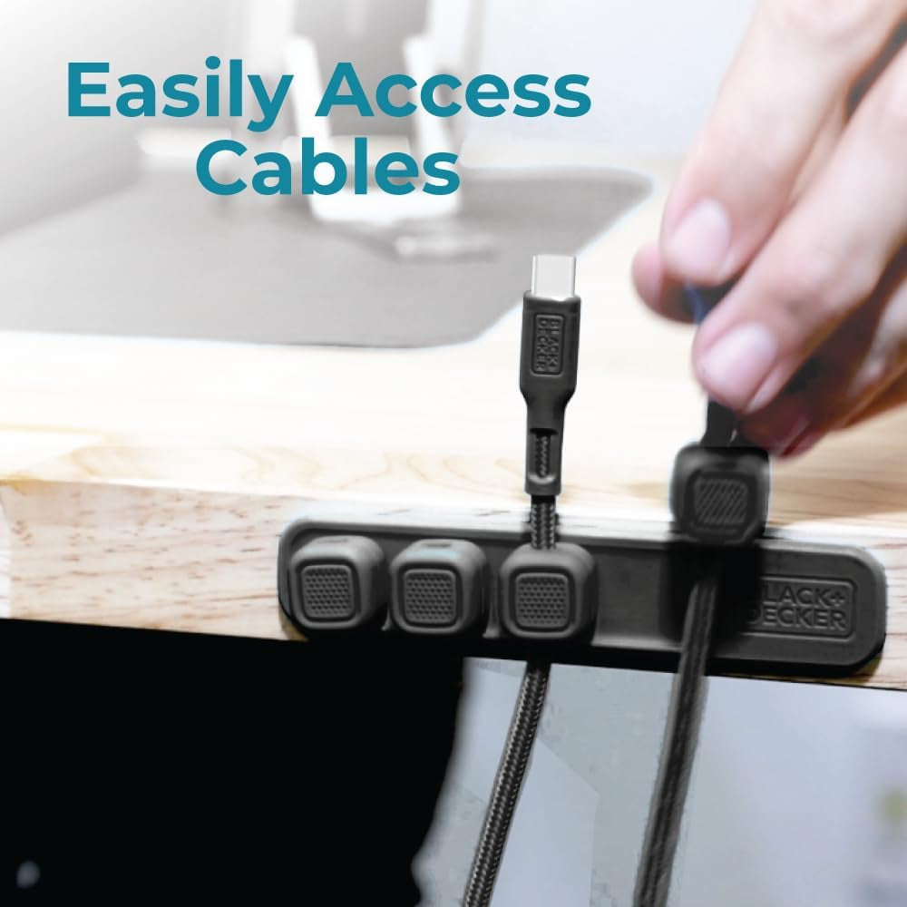 BLACK+DECKER Home Office Kit, 7 PCS Set, Desk Pad, 2-Port PD Charger, Ergonomic Mouse Pad, Phone Stand, Combo Cables, Cable Organizer, Workspace Accessories Perfect for Work-From-Home (Black)
